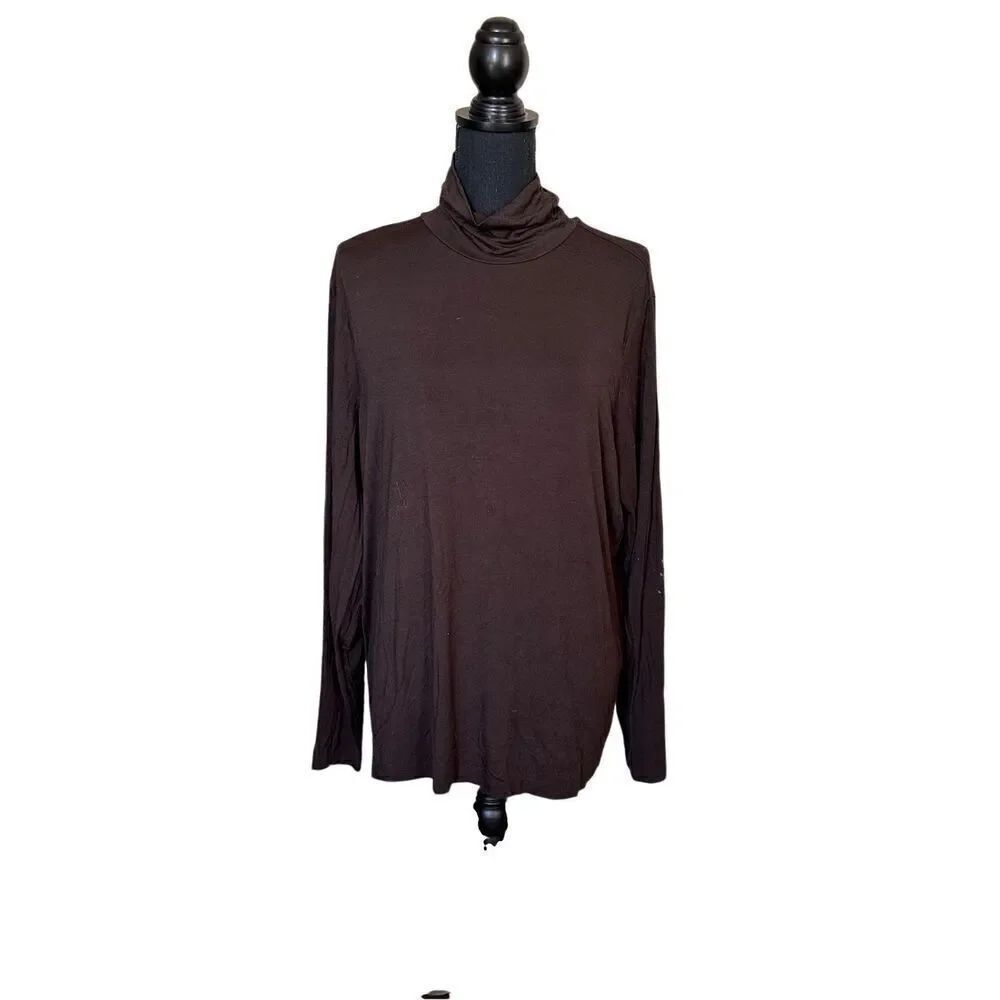 Women’s By Chico 3 Tunic Long Sleeve Cowl Collar Brown Top